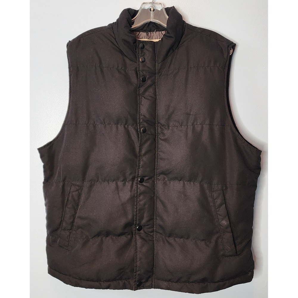 St Johns‎ Bay Mens Puffer Vest Black Full Snap Pockets Size L Lined Zip Snap